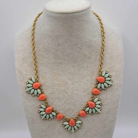 J Crew Factory Orange Light Green Resin Crystal Necklace - Picture 1 of 7